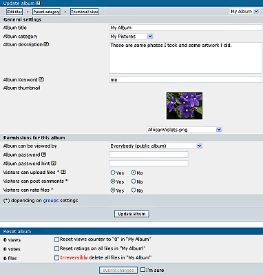 Select thumbnail and details for album.