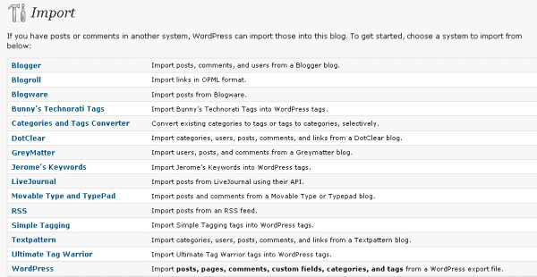 Import from Other Blogs